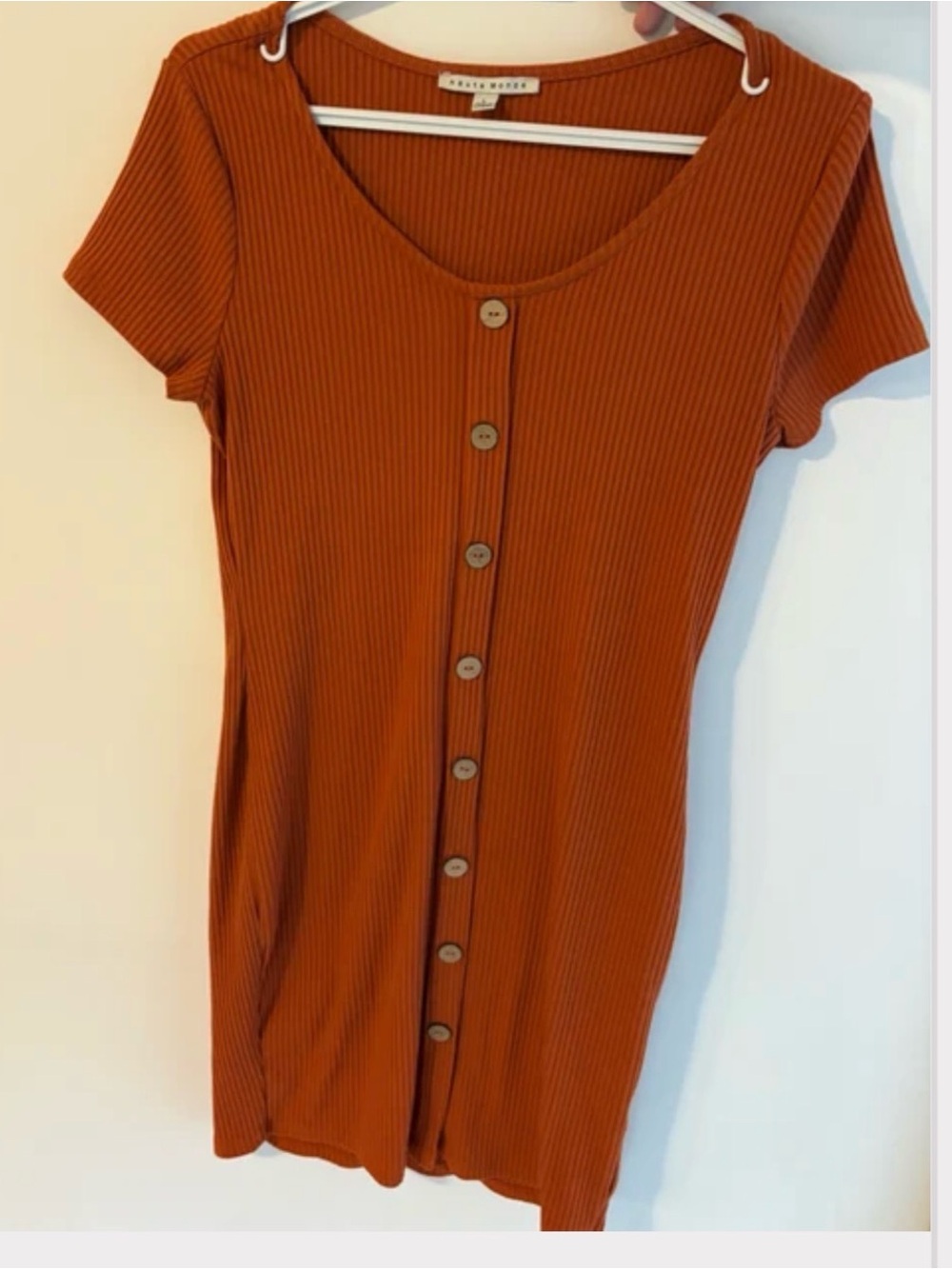 Rust Ribbed Button-Front Short Sleeve Dress Haute monde large